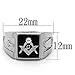 Marimor Jewelry Men's Stainless Steel 316 Crystal Masonic Lodge Freemason Ring Band Size 8-13