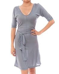 V-neck Rayon Elbow Length Sleeves Lace-Up Tunic  With a Sash 