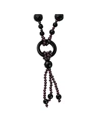 Sterling 20in Silver Faceted 8-14mm Black Agate & RH Garnet Bead Necklace.