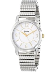 Timex Womens T2N844 Elevated Classics Dress Silver-Tone Expansion Band with Gold Accents Watch