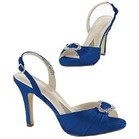 David's Bridal "Makenzie" Rhinestone O Ring Ruched Satin Heels -Blue Velvet- [Size #7M]