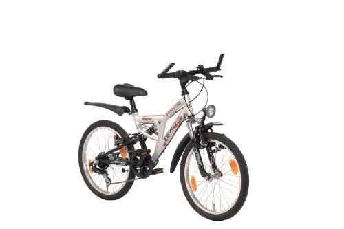 Texo Kinder Fahrrad ATB Fully D-Type, 6-Gang Shimano-Kettenschaltun, strato-silber HB tiefschwarz, Rahmenh&ouml;he: 30 cm, Reifengr&ouml;&szlig;e: 20 Zoll (50,8 cm)