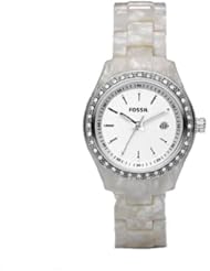 Fossil Womens ES2670 White Plastic Bracelet White Glitz Analog Dial Watch