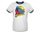 Superman BIG BLUE Adult White/Navy Ringer T-shirt Tee Shirt