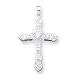 14k White Gold Filigree Diamond Cross Pendant
