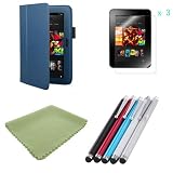 EEEKit Bundles for Kindle Fire HD 7.0 Inch, Stand Case Cover(Dark Blue) + 5-Pack Universal Stylus + 3-Pack Screen Protector + Screen Cleaning Cloth Green