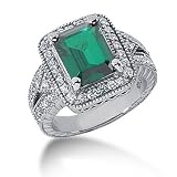 3.8 Ct Diamond Emerald Ring Engagement Emerald Cut Pave Fashion 14k White Gold