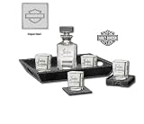 Harley-Davidson® H-D® Decanter Beverage Set. Hand Blown 750ml Decanter. Four 8oz. Etched Tumblers. Coasters. HDL-18712