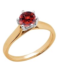 1.10 Ct Round Cognac Red SI1/SI2 Diamond 18K Yellow Gold Ring
