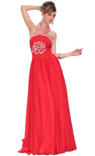 Kingmalls Womens wedding dress Laser elegant floor length off shoulder halter dark red Gowns Party Dresses