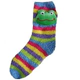 FROG BLUE LIME PURPLE STRIPED FUZZY MAGIC SLIPPER SOCKS