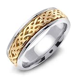 OGMA 14K Two-Tone Celtic Style White Gold Wedding Band Ring