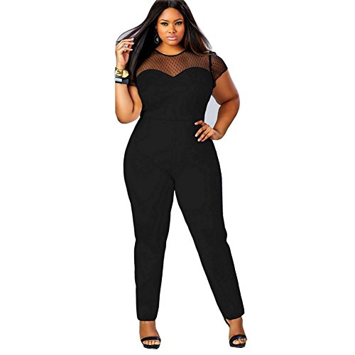 eShow Women Plus Size Perspective Clubwear Bodycon Long Jumpsuit Rompers (XXL, Black)