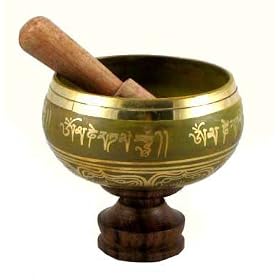 Tibetan Buddhist Green Singing Bowl- 5 Inches