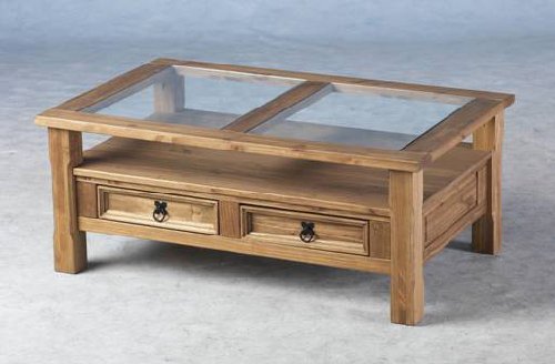 Corona Glass Top Coffee Table With 2 Drawers