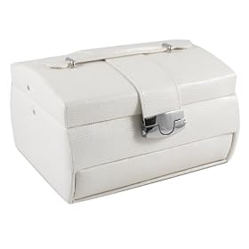 Ivory Leatherette Jewelry Box Case w/ Silver Accent