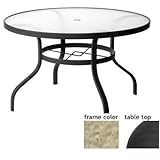 IMAGE OF Sterling 48 Inch Aluminum Round Dining Table - Aluminum Plank-wood Pattern With Saddle Frame