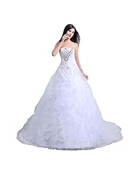 Strapless Satin/Tulle Belted Sequined Lace-Up Crystal Beaded Wedding Dress  with a Cathedral Train 