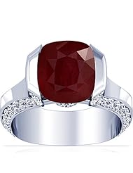 14K White Gold Cushion Cut Ruby Ring With Sidestones