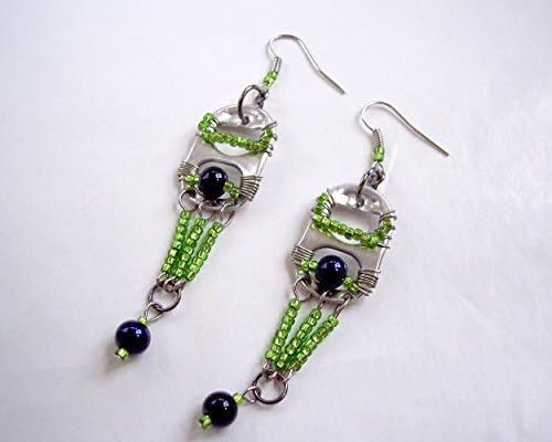 Chandelier Pop Tab Earrings Lime Green and Navy Blue