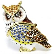 Owl Jewelry Trinket Box with Yellow Blue Crystals Owl Jewelry Trinket Box with Yellow Blue Crystals