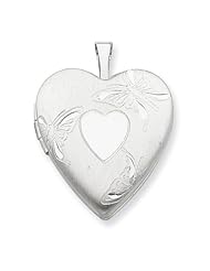 Sterling Silver 20mm Diamond-Cut Butterflies Heart Locket