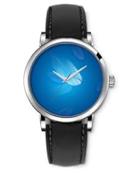 SPRAWL Aanalog Fashion Series Silver Ladies Watches of Genuine Black Leather Strap,Unique Wrist Watch for Women Girls Designed with Feathers on blue background