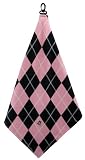Jaci s Gems Pink Diamond Pink and Black Argyle Microfiber Golf Towel