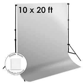 Double Muslin 10 x 20 ft White Photo Studio Muslin Background Screen Support Stand Set, LimoStudio