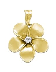 Plumeria Pendant with Diamond in 14K Yellow Gold - 28.5mm