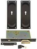 Bit Key Pocket Door Mortise Lock Set With Rectangular Pulls Oil-Rubbed Bronze.