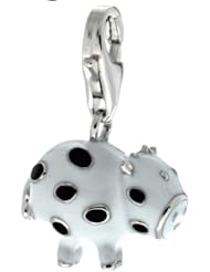 Sterling Silver Polka Dot Cow Charm for Bracelet, 9/16 in. (14.5mm) tall, Enamel Finish
