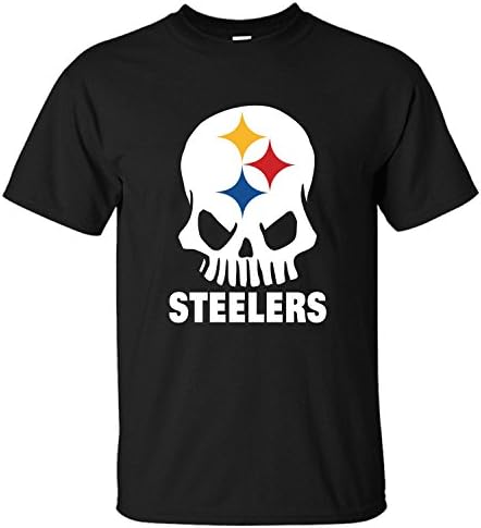 Men's Steelers Football Skull Logo Short Sleeve Cotton T-Shirt black XL