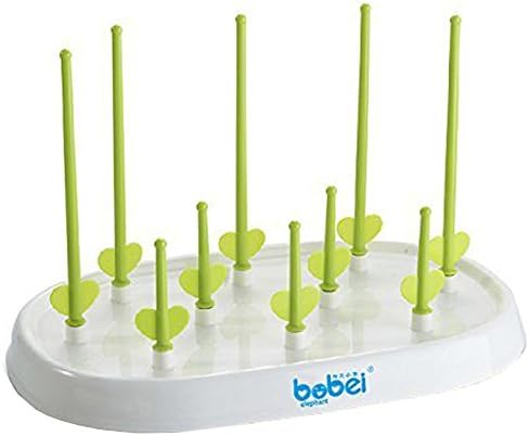 STRAUS：Baby Bottle Drying Rack，High Capacity Drying Rac, Multi-functional Anti-Bacterial Baby Bottle Drying Rack (White+Green)