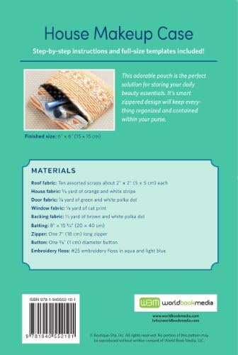 Zakka Workshop Patterns: House Makeup Case. 8 pages pattern booklet size: 8.5" x 5.5" (215 x 140 mm)