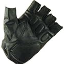 Black Fingerless Leather Gel Pad Biker Cycle Gloves Xl