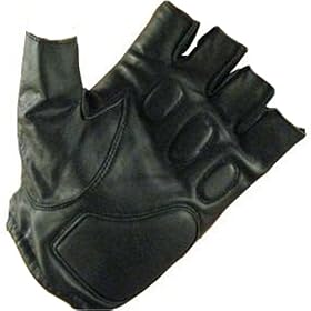 New Black Fingerless Leather Gel Pad Biker Cycle Gloves 2xl