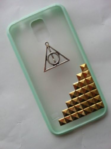 Shapotkina Handmade DIY Punk Style Samsung Galaxy S5 Case Galaxy Sv Case Transparent Black Galaxy I9600 Phone Cover Gold Pyramid Stud+westlinke Stylus (Transparent Green)