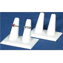 2 White Leather Double Ring Showcase Countertop Displays
