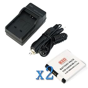 EZOPower 2x Replacement NB-11L Lithium-Ion Battery 680mAh EZCBA26 + Travel Charger with Car Adapter for Canon PowerShot A2300, PowerShot A2400 IS, PowerShot A3400 IS, PowerShot A4000 IS, PowerShot 320 HS, PowerShot ELPH 110 HS