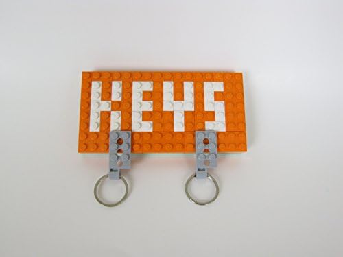 Wall Hanging Key Organizer with Quick Release Valet Key Chain, Built With LEGO Bricks (Orange With White Text)