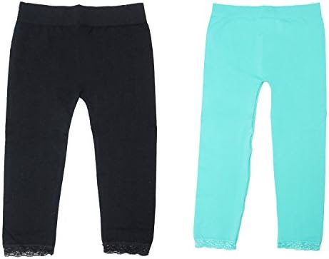 Emma's Mode Kids Solid Stretch Fit Laced Hem Leggings SKCL-18-BLK-MNT-4/6