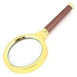 uxcell　70mm径　5X　光学レンズ　プラスチック製のハンドル　ゴールド　拡大鏡
