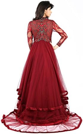 Panisha Women's Indian Pakistani Anarkali Net Gown Replica Medium Maroon