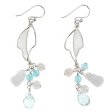 EXP Handmade Blue Topaz, White Jade & Opalite Dangle Earrings With Sterling Silver