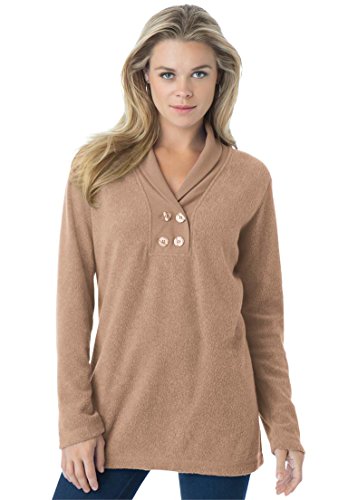 Roamans Women's Plus Size Double Button Sherpa Fleece Tunic