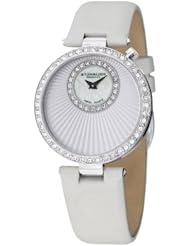 Stuhrling Original Womens 597.01 Vogue Audrey Radiance Swiss Quartz Mother-Of-Pearl Swarovski Crystal White Strap Watch