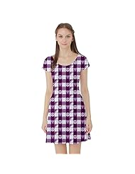 Short Sleeves Polyester/Spandex Plaid Print Stretchy Skater Dress 