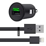 Belkin Car Charger for Apple iPhone 5 with ProLight5 Flat Tangle-Free Lightning Cable (8-Pin 2.1 Amp) - Black