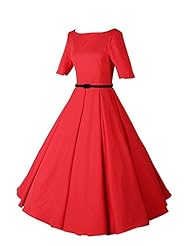 Cotton Full-Skirt Short Sleeves Belted Vintage Bridesmaid Dress/Party Dress 